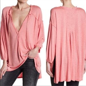 Free People We The Free Just A Henley Linen Blend Oversized Top Medium